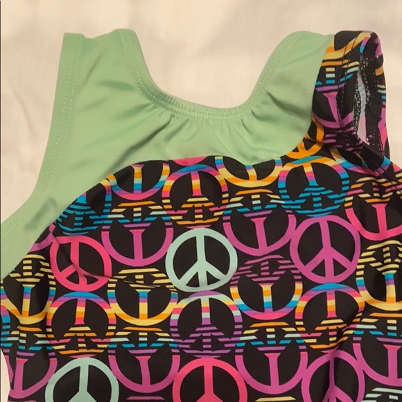 K-Bee Leotard 7/8 Gymnastic uniform, peace signs - Picture 2 of 5